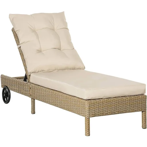 "Garden lounger rattan look natural+khaki 200 x 66 x 92 cm image"