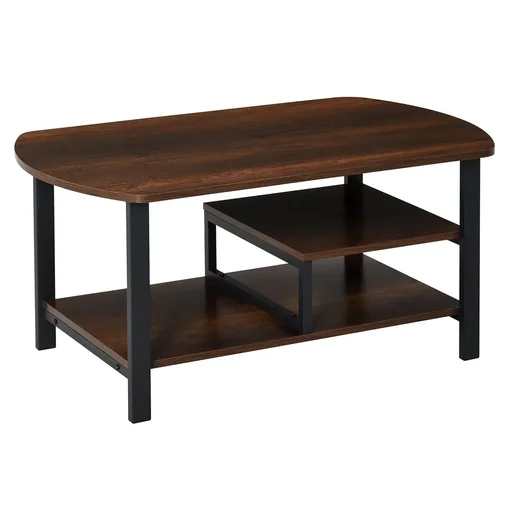 "Industrial style coffee table with shelves, E1 chipboard, steel, brown, 100L x 60W x 46H cm image"