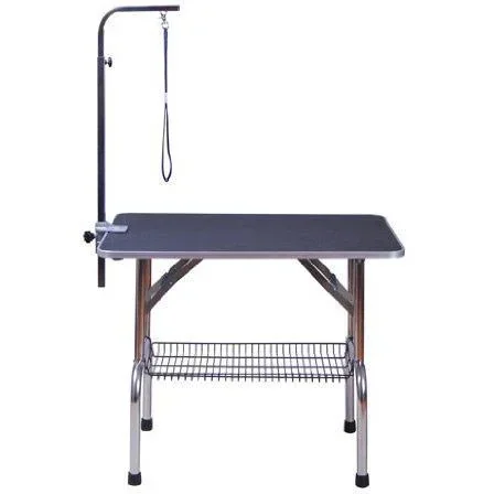 "Dog grooming table including holder and basket black image"
