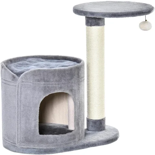 "Cat tree with cat cave, play ball, cat scratching post, sisal rope scratching posts, grey, 55 x 36 x 59 cm image"
