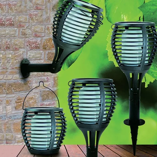 "VT-719 Solar lamp flashlight with moving flame and twilight sensor image"
