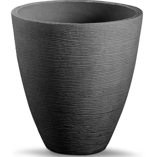 "Flowerpot anthracite Ø40cm with grooved structure image"