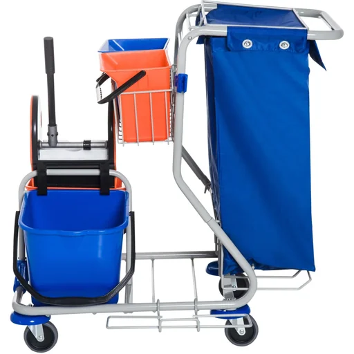 "Cleaning trolley 4 buckets with wheels blue-orange image"