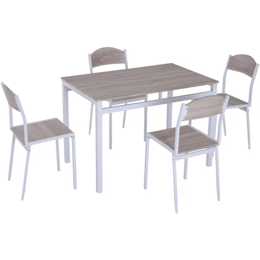 "5-piece dining set, dining table set, wood grain MDF + metal, grey + white with 1 table + 4 chairs image"