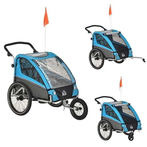 "3 in 1 Children's Trailer Aluminum Children's Jogger Bicycle Trailer Bike Trailer for 2 Children with Vibration Damping System A image"