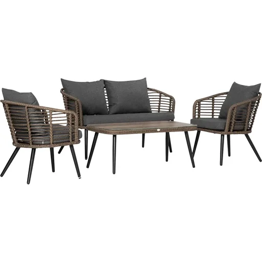 "Polyrattan garden furniture set, 4-piece rattan sofa set, seating group, seating set for break, lounge, tea table with sofa cushions S image"
