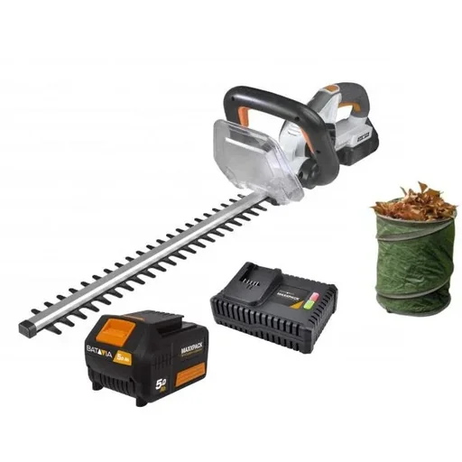 "Hedge trimmer performance package | with 5.0 battery, 4.0 charger and foldable garden waste bag image"