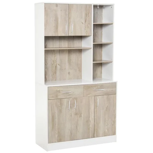 "Kitchen cabinet with 4 adjustable shelves open compartments microwave shelf tall cabinet with lower 2 drawers chest of drawers image"