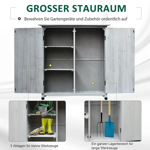 "Garden cabinet wooden tool cabinet with 2 doors tool shed with asphalt roof gray 110 x 55 x117 cm image"