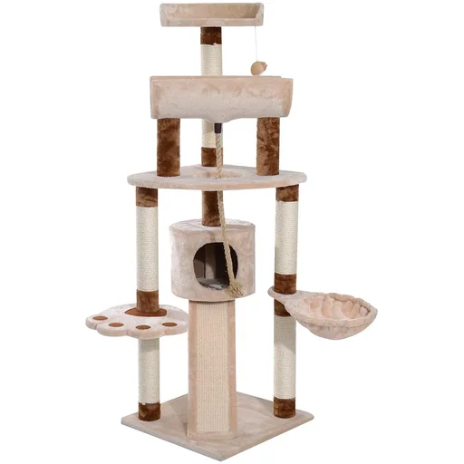"Scratching post cat tree climbing tree play tree beige image"