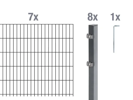 "Double rod mesh fence complete set, anthracite, height 140 cm, length 14 m image"