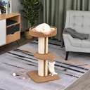 Cat tree play tree scratching post with platform sisal E1 chipboard plush light brown 45 x 45 x 91 cm