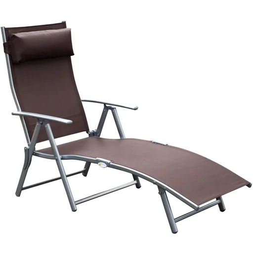 "Sun lounger, beach lounger, garden lounger, folding lounger with cushion, brown, 137 x 63.5 x 100.5 cm image"