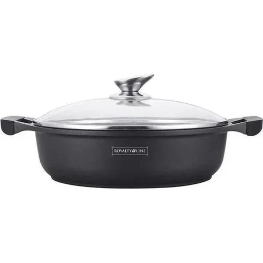 "Marble Coating Wide Casserole Dish - Black - With Glass Lid - 30 cm image"