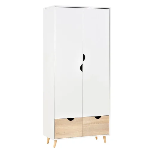 "Wardrobe with rod drawer for living room bedroom white + natural 80 x 40 x 180 cm image"