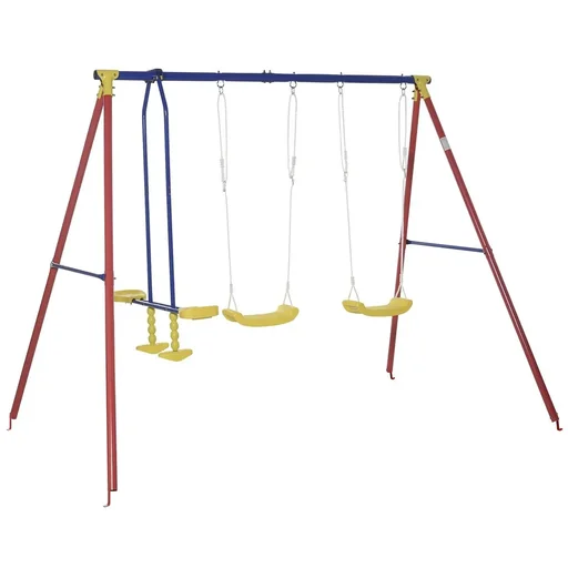 "Children's swing garden swing swing frame 2 swings with seesaw height adjustable metal frame 3-5 years image"