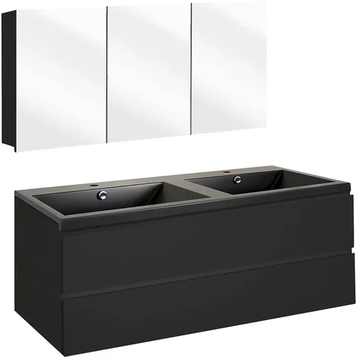 "Concept bathroom furniture with mirror cabinet 120cm - black/black image"