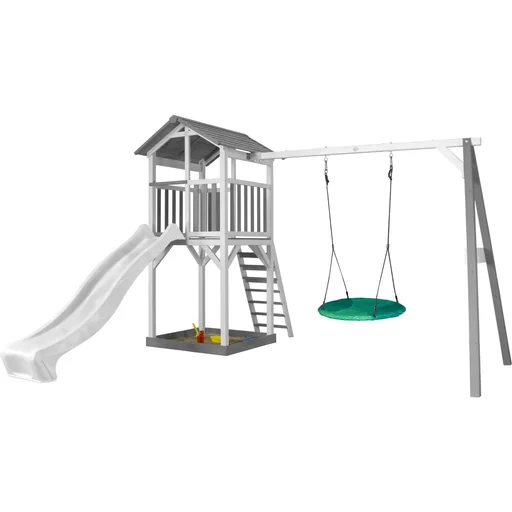 "Beach Tower play tower with Summer Nest swing - White slide image"
