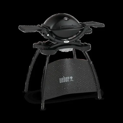 "Gas grill Q 1200 Stand, Black with heat shield and roasting rack image"