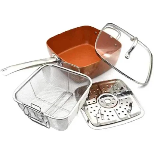 "Square pan - deep fryer - 2-in-1 - with basket - copper image"