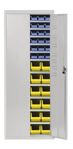 "Double-door cabinet MKST 4/17 C, light grey with 60 coloured magazine boxes image"