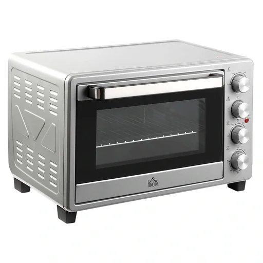 "Mini oven 32L with hotplates Electric mini oven Rotisserie base with slag collecting tray Metal Stainless steel Glass image"