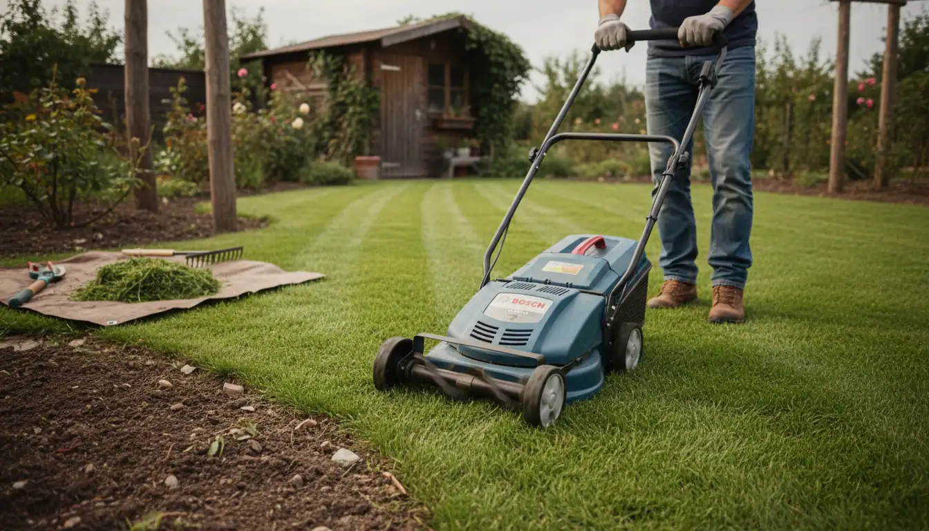 Bosch-grasmaaier in de tuin